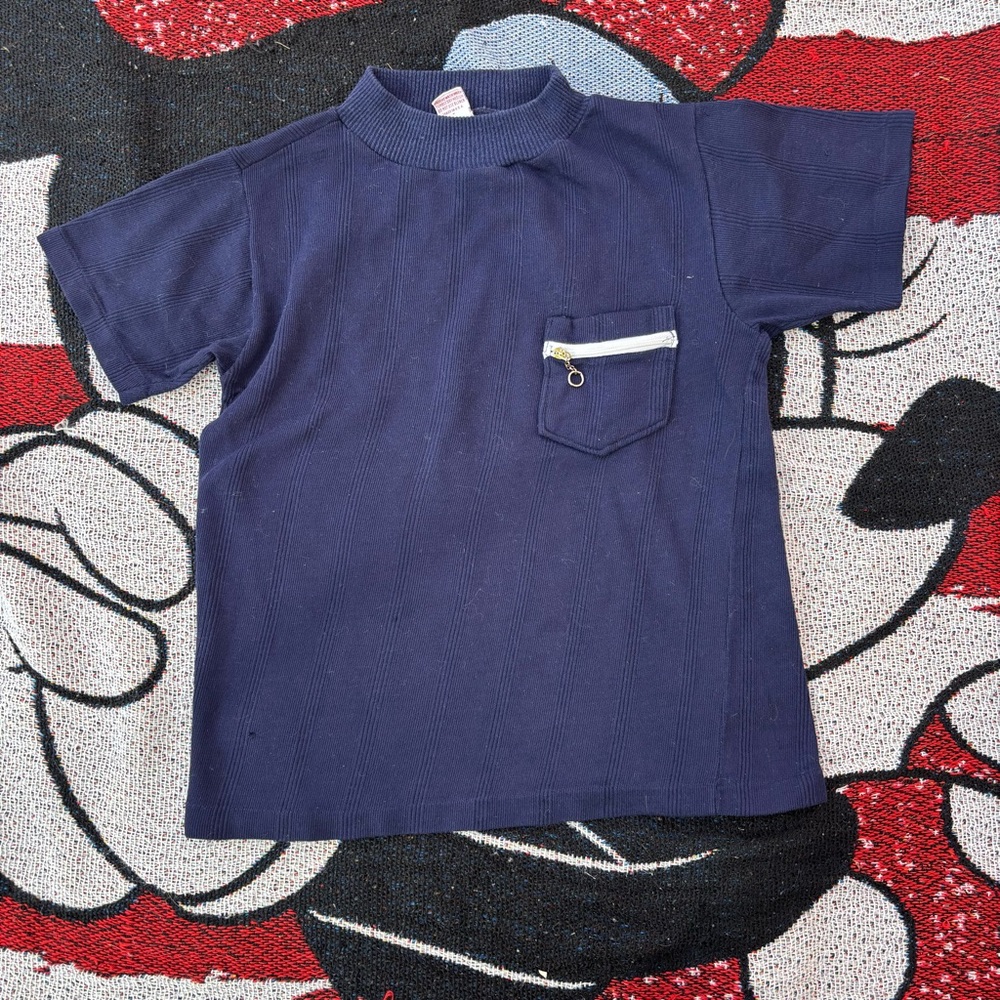 VINTAGE DONMOOR BLUE ZIP POCKET SHORT SLEEVE SHIRT SIZE 12 BOYS